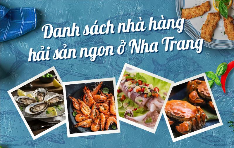 Một nhà hàng hải sản ven biển ở Nha Trang với tầm nhìn ra biển, bàn ghế sạch sẽ và các món hải sản hấp dẫn được bày biện.